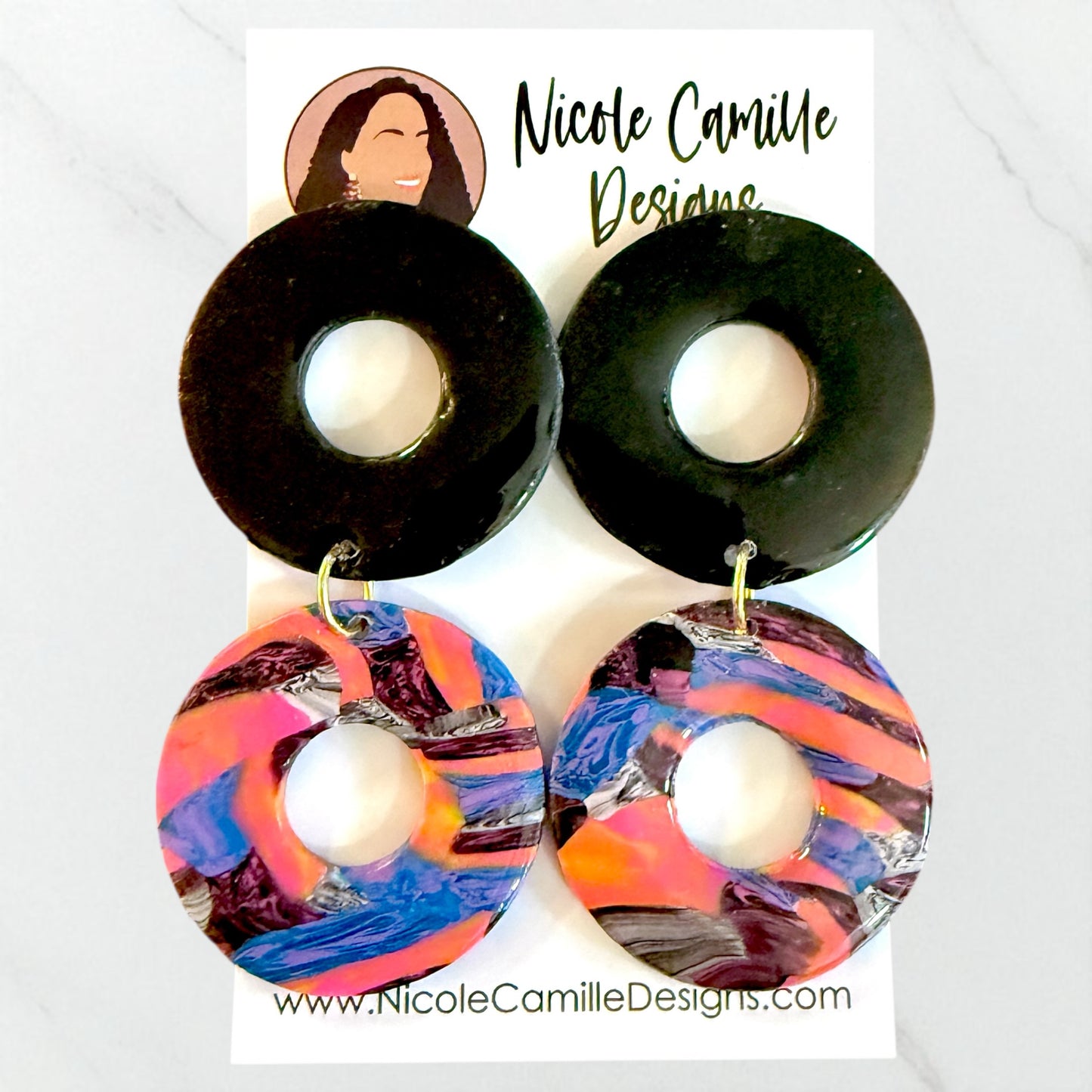 Scrap Swirl Double Donut Clay Earrings