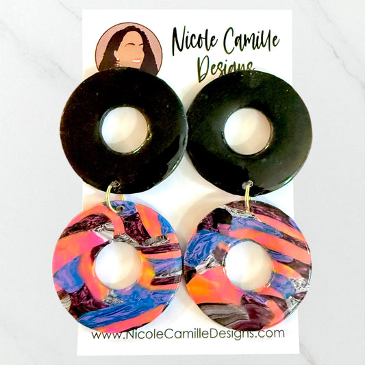 Scrap Swirl Double Donut Clay Earrings