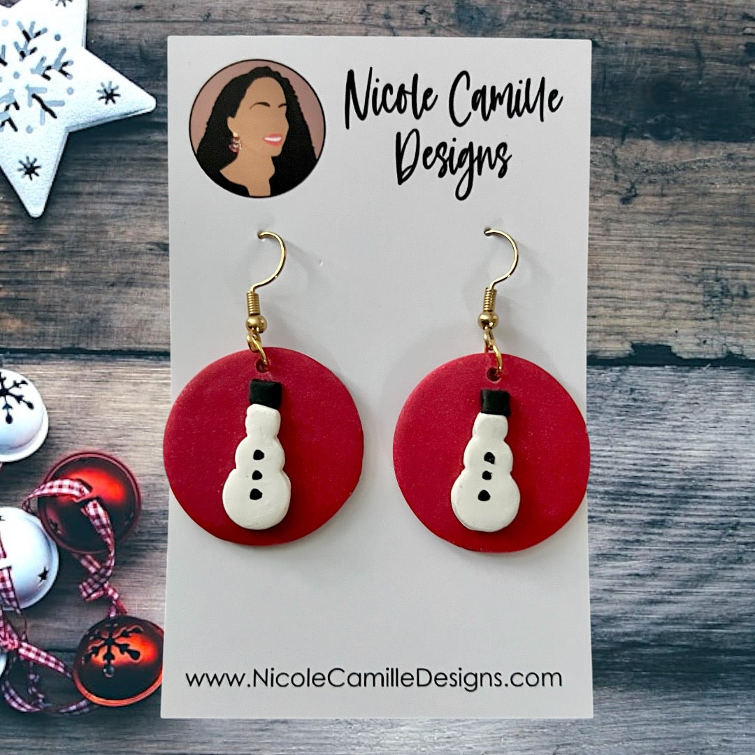 Red Snowman Clay Earrings