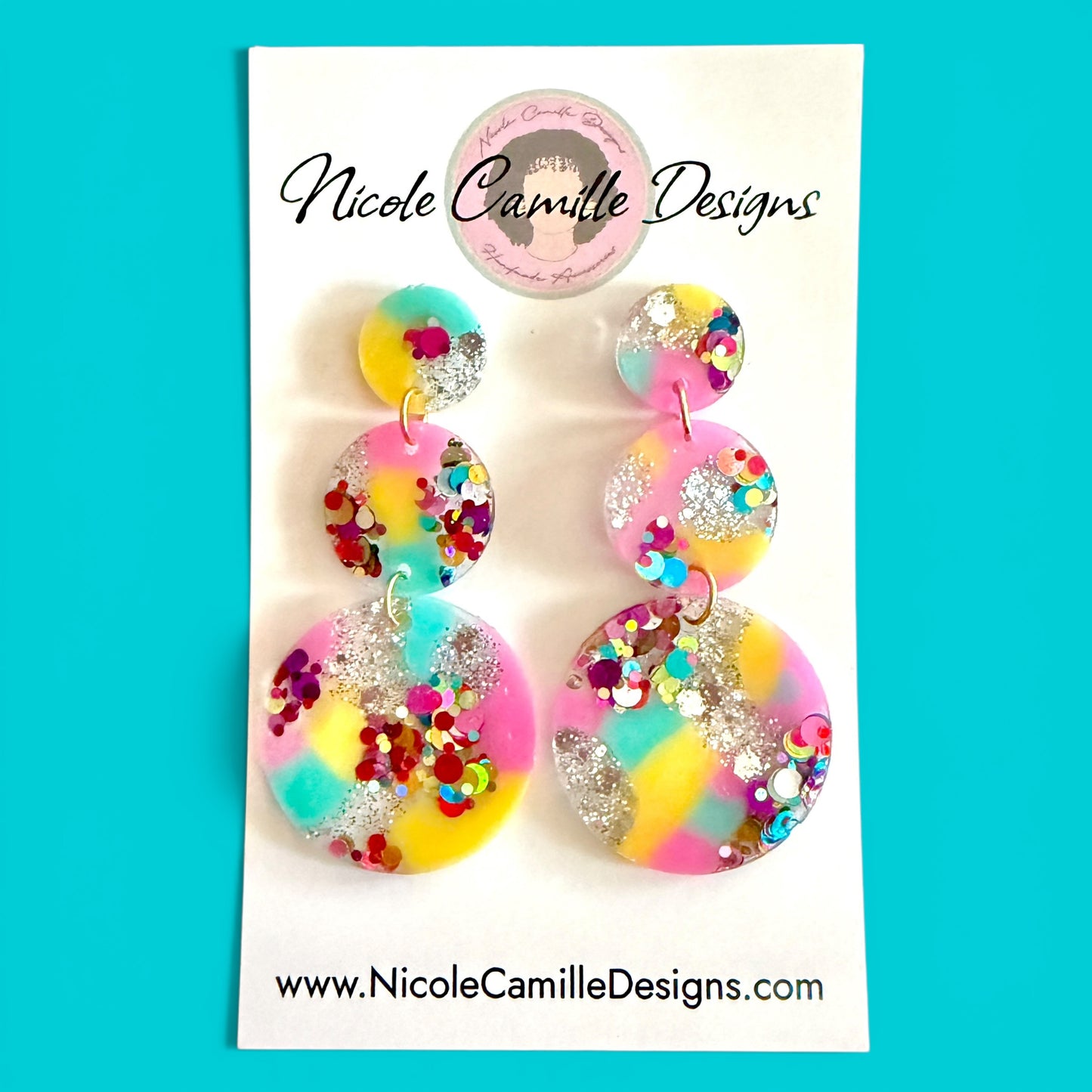 Summer Color & Glitter 3-Disc Resin Earrings
