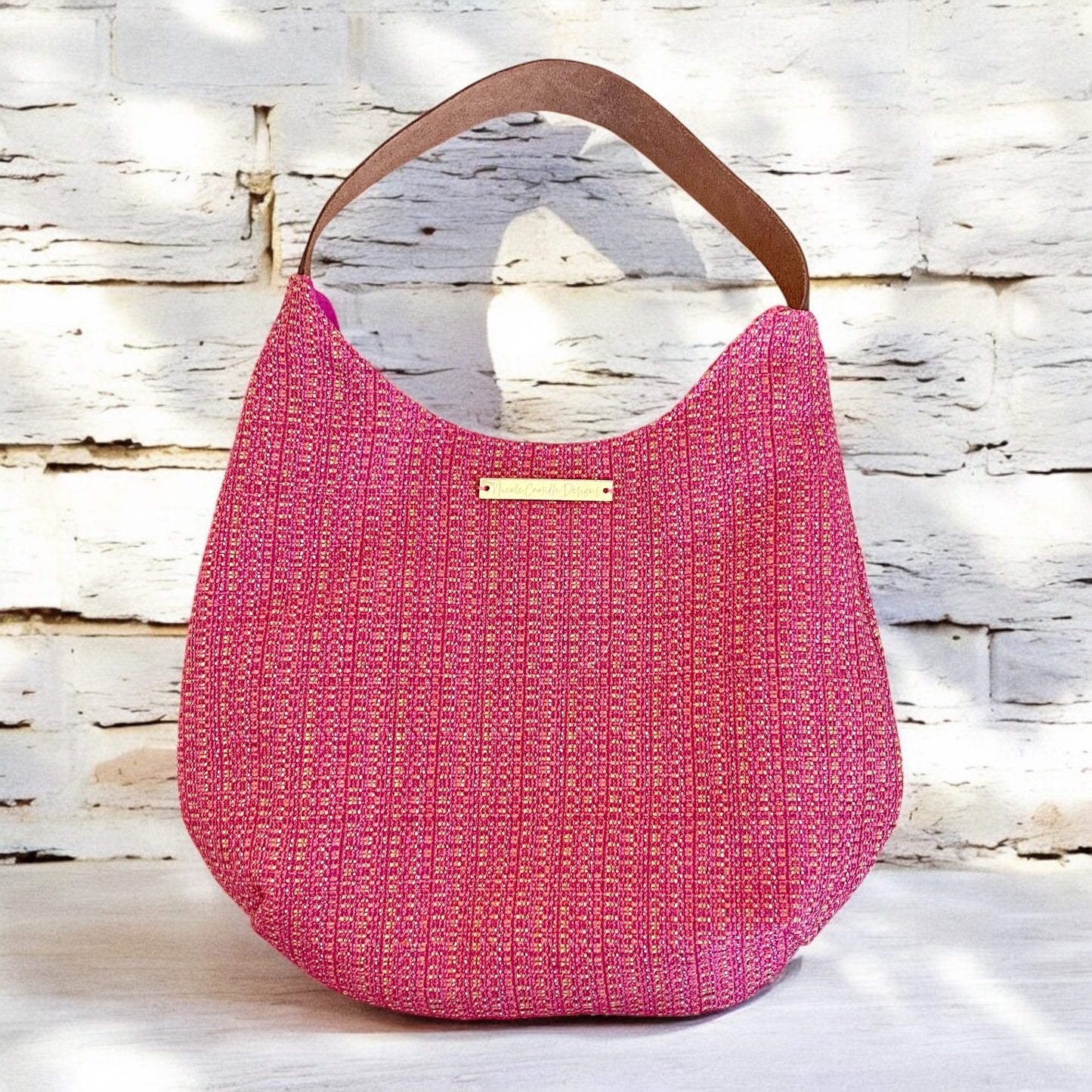 Pink Woven Cloth Shoulder Bag