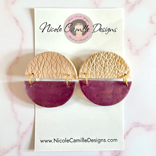 Plum & Beige 2-Part Large Studs Clay Earrings