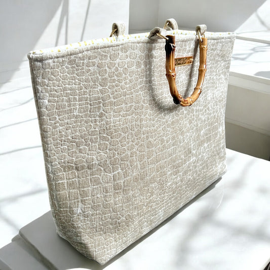 Taupe Velvet Gator Skin Tote