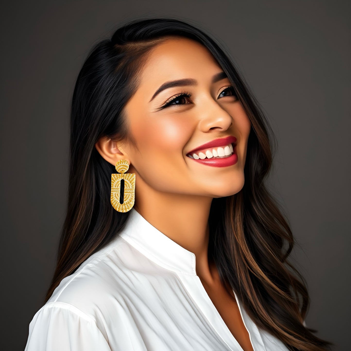 Gold Aztec Arch Clay Earrings