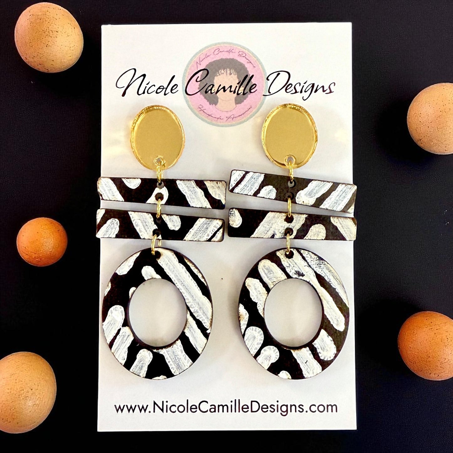 Mudcloth Print Wood Earrings 4