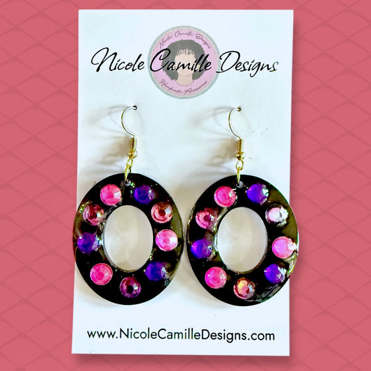 Black Jewel OvalResin Earrings