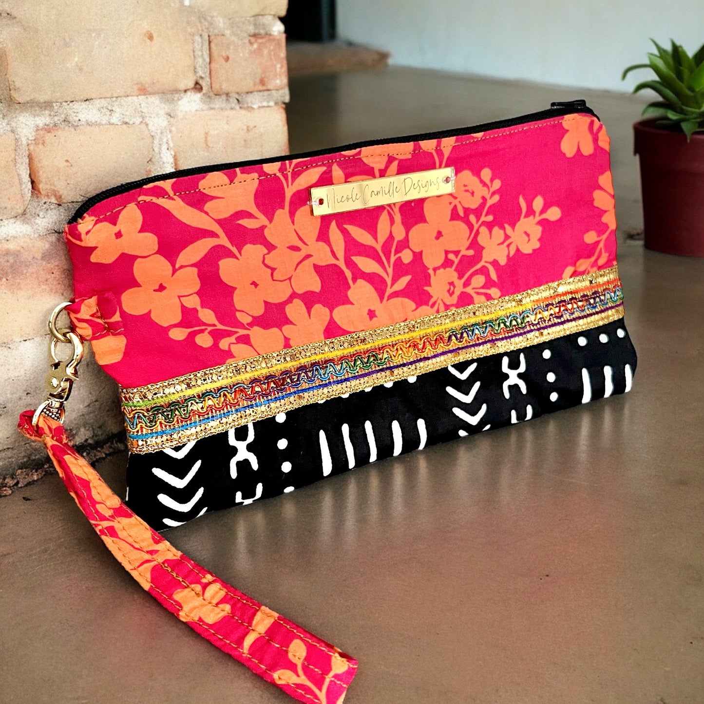 Mixed Print Cloth Wristlet Clutch