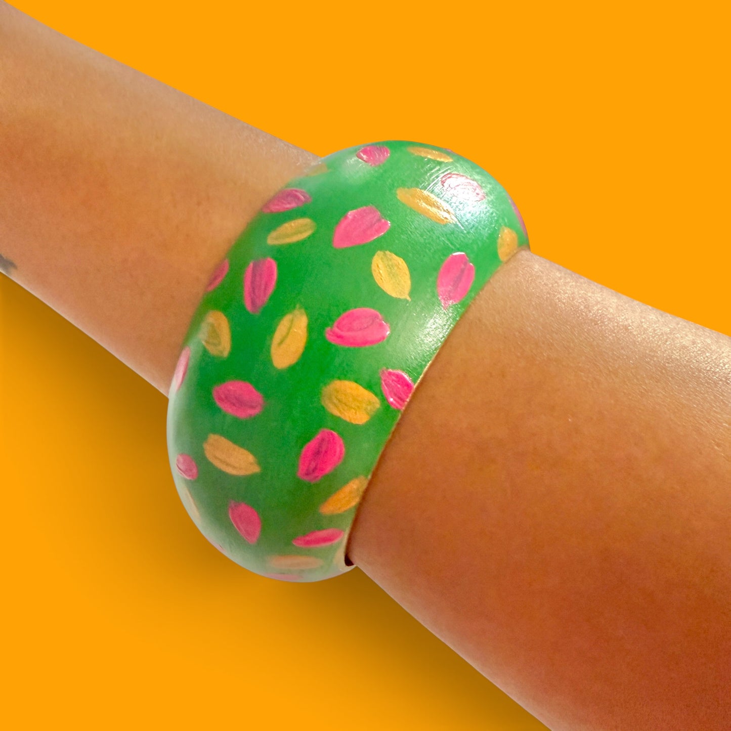 Green Specked Jumbo Wood Bangle Bracelet
