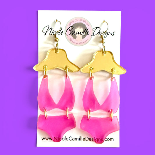 Pink Bikini Acrylic Earrings
