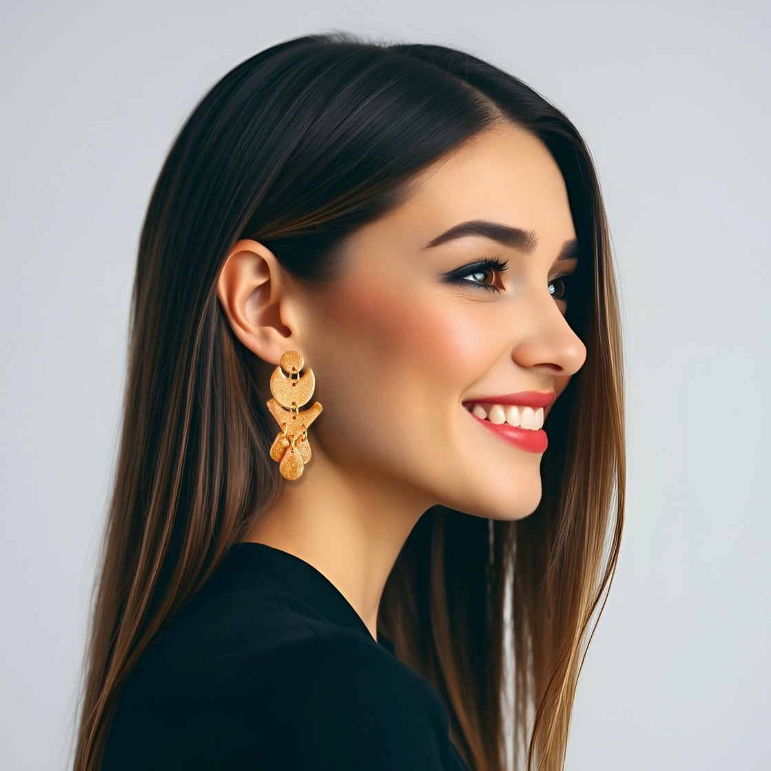 Rose Gold Geo Dangle Clay Earrings