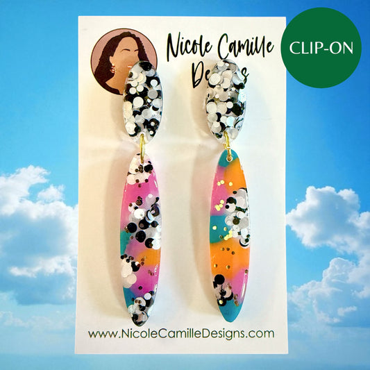 Colorful Confetti Skinny Resin Clip-on Earrings