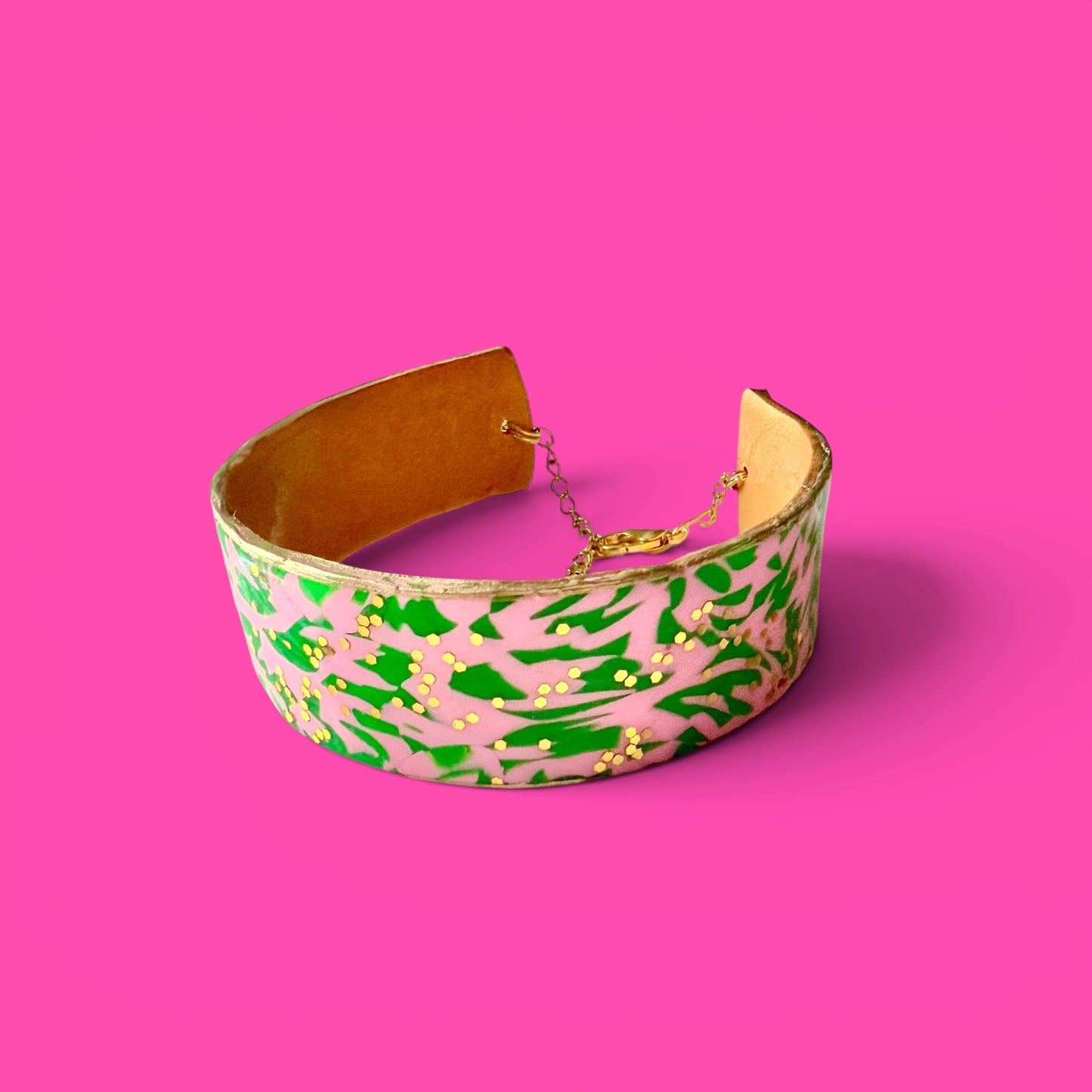 Pink & Green Clay Cuff Bracelet