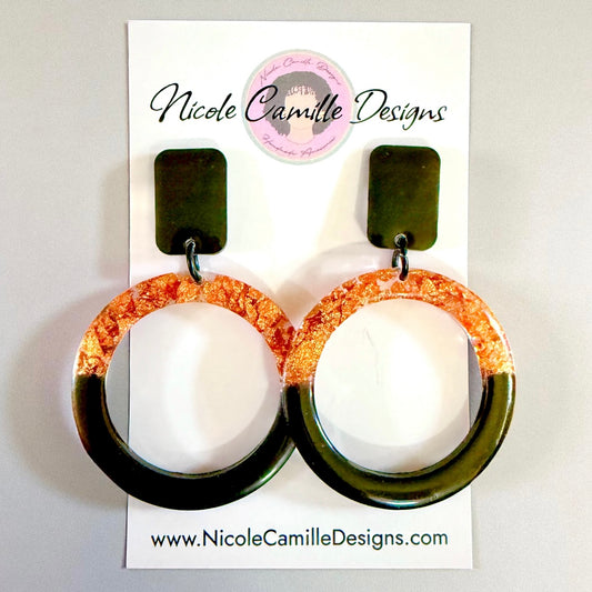 Black & Rose Gold Round Resin Earrings