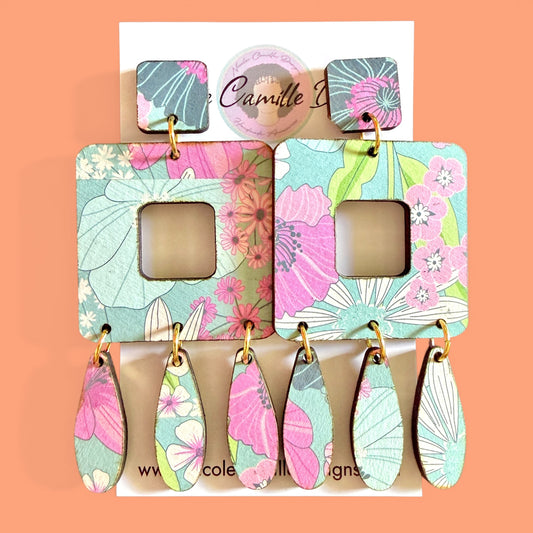 Pastel Floral “Frankie” Wood Earrings