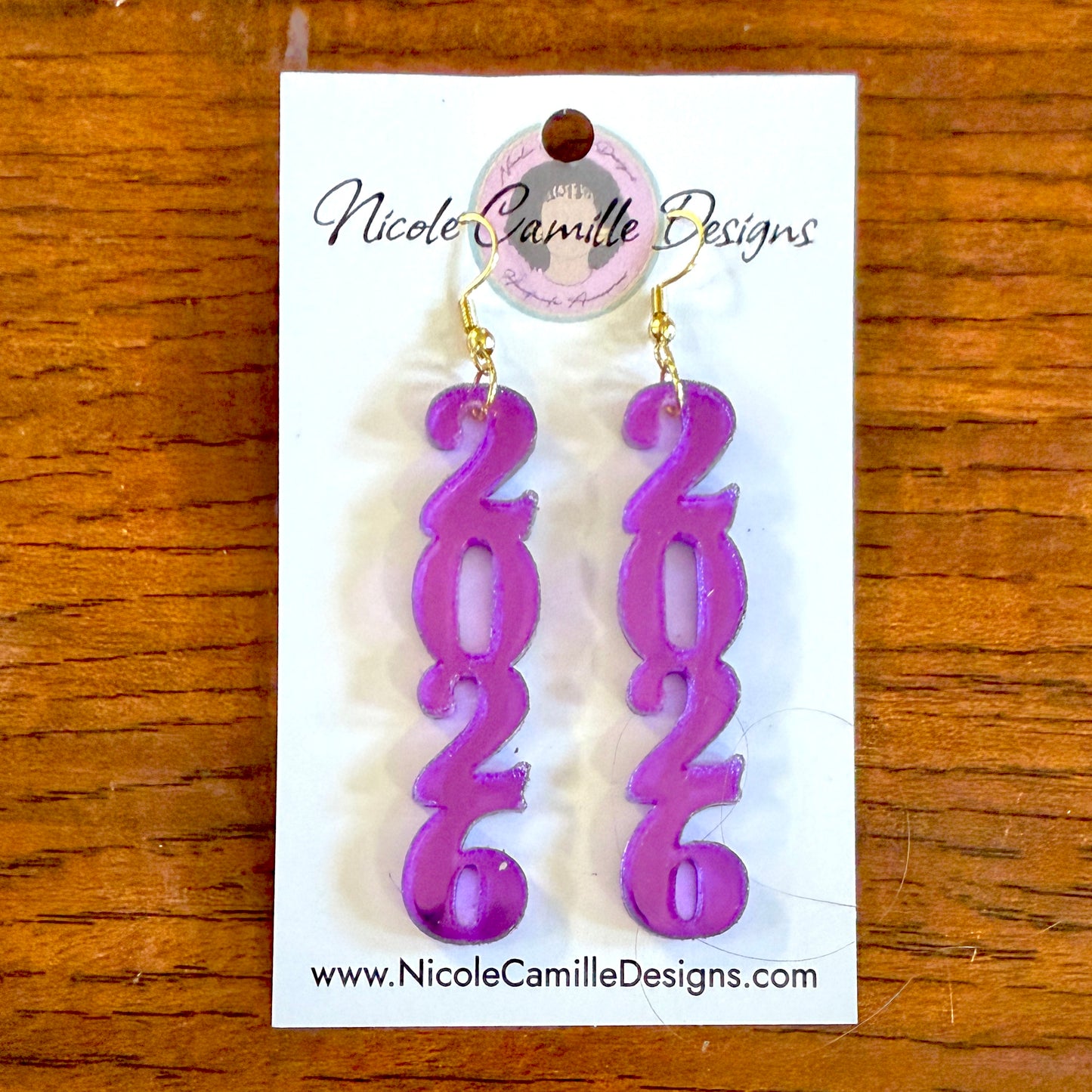 Purple 2026 Mirror Acrylic Earrings