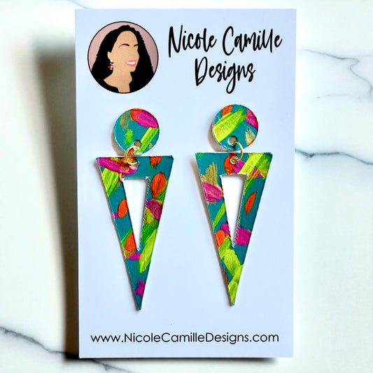 Tropical Color Triangle Paper Earrings