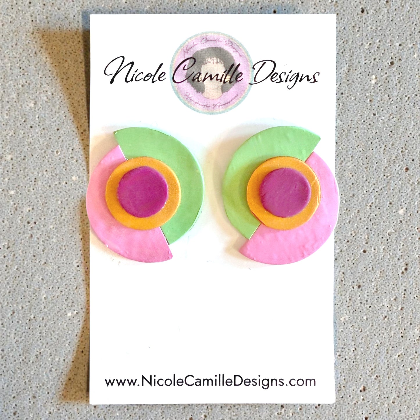 Plum/Olive/Pink Geo Studs Clay Earrings