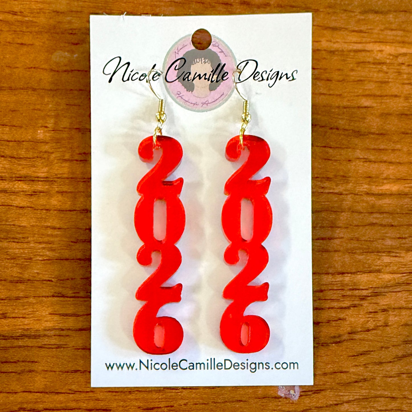 Red 2026 Mirror Acrylic Earrings