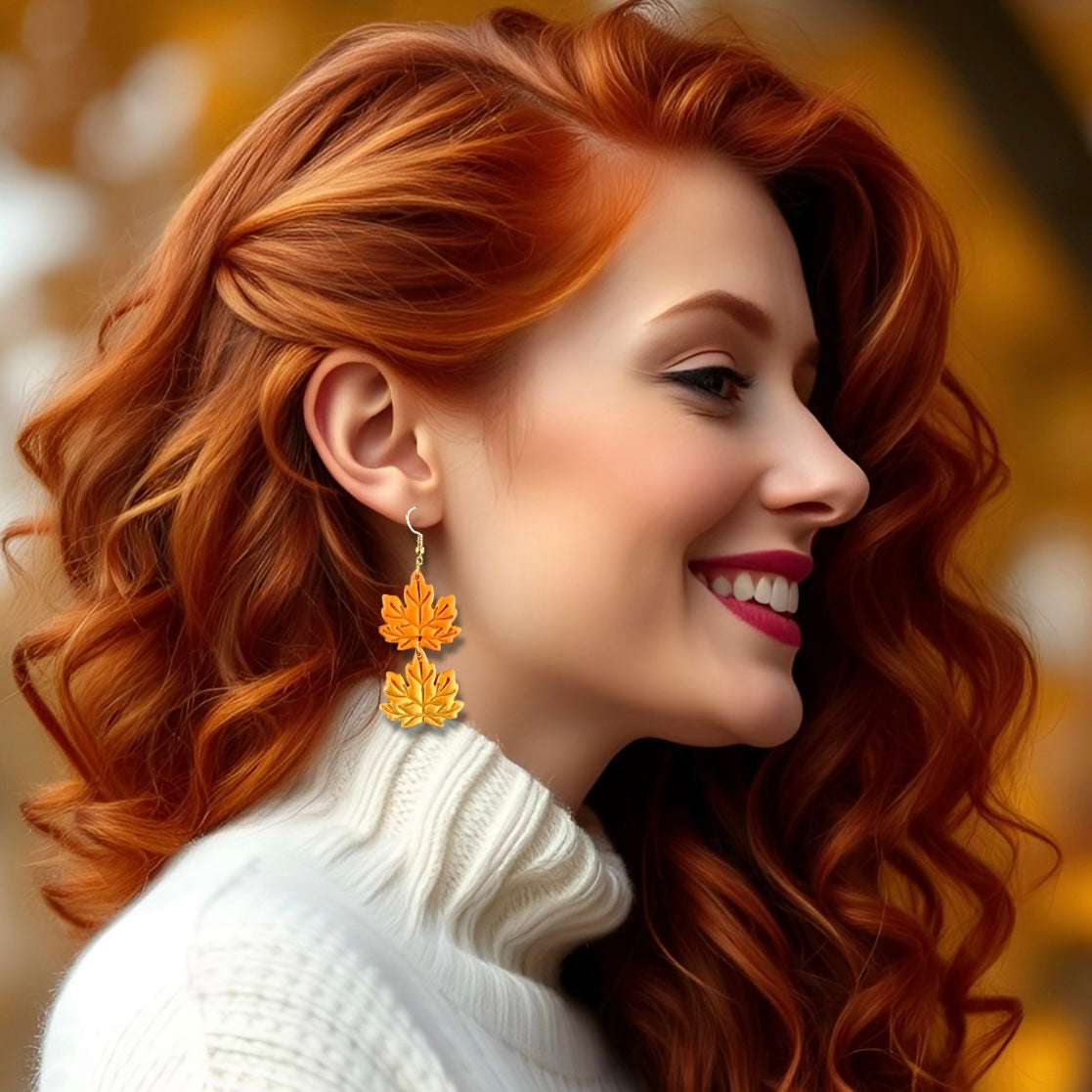 Orange & Gold Leaf Dangles Clay Earrings