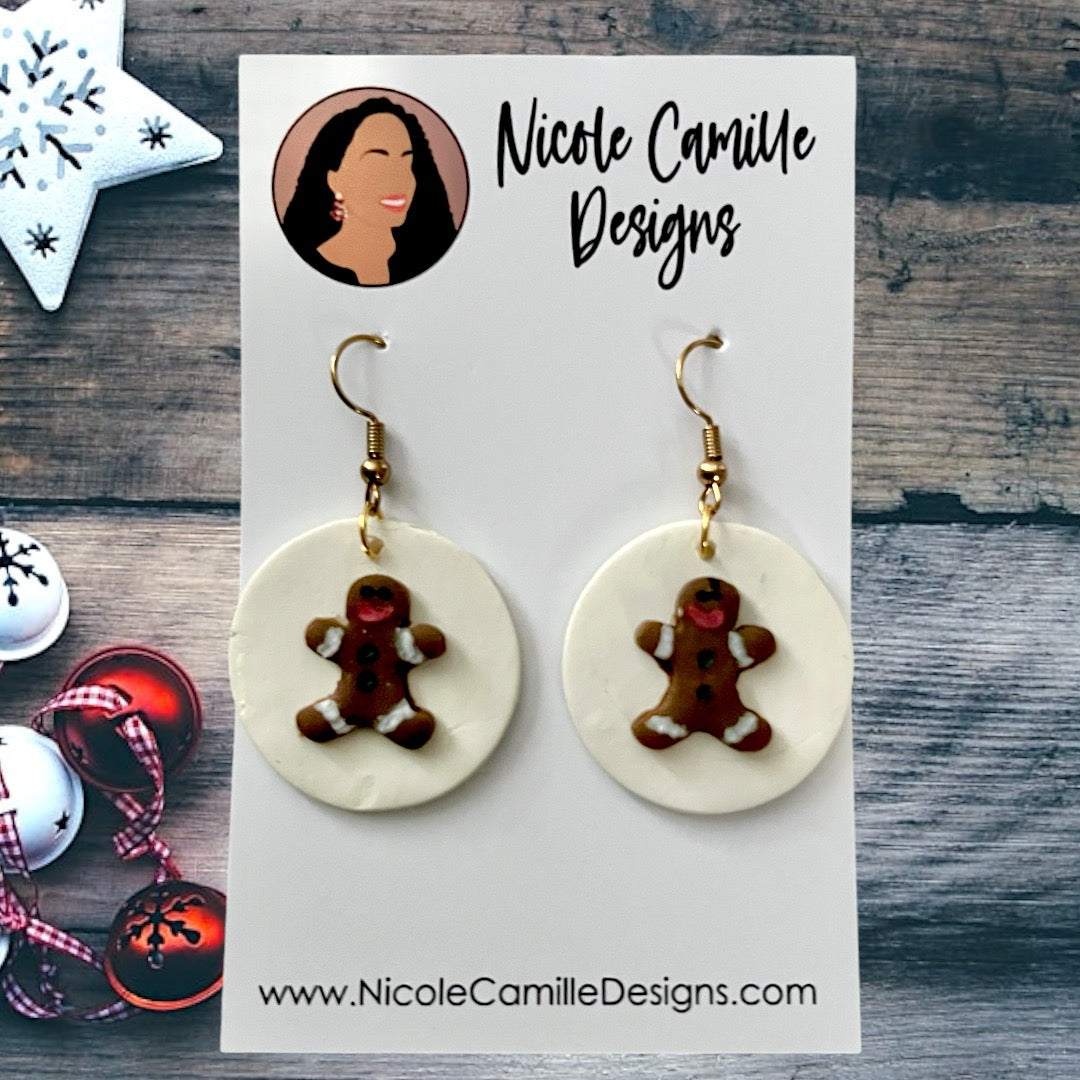 White Gingerbread Man Clay Earrings