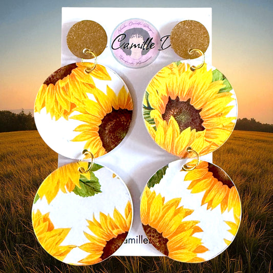 Sunflower Double Disc Paper Earrings