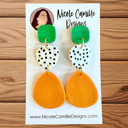 Green & Orange Boho Triangle Clay Earrings