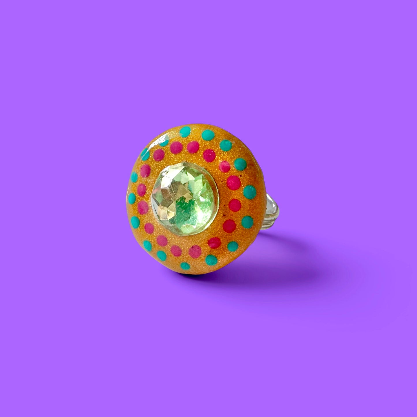 Gold Jeweled Clay Adjustable Ring 3
