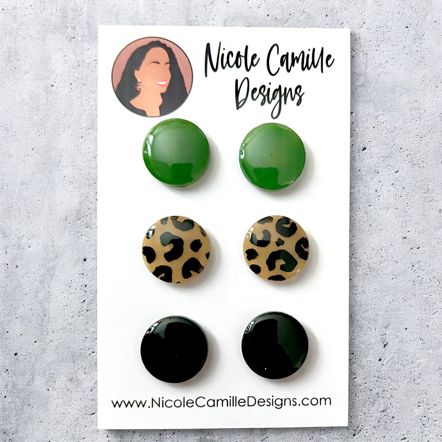 Olive & Leopard Print Studs Resin Earrings