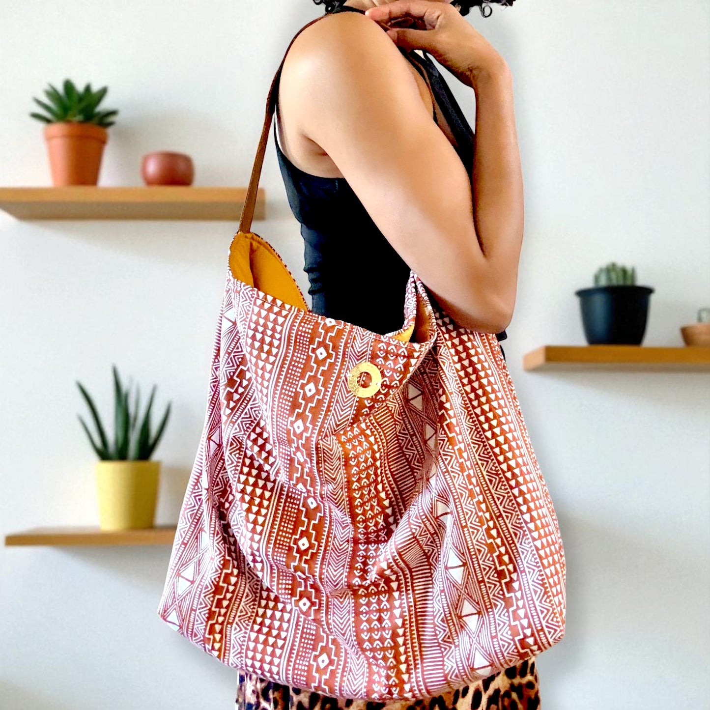 Burnt Orange Aztec Print Hobo Bag
