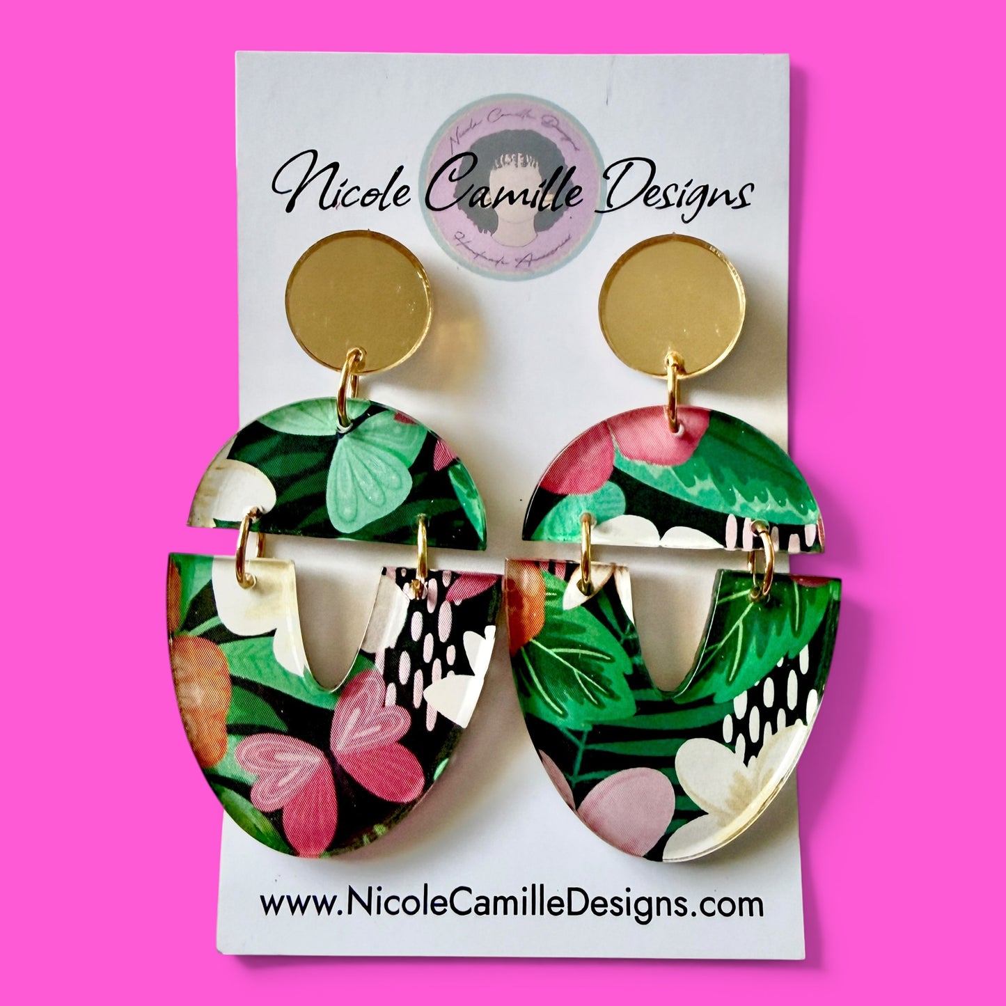 Tropical Print “Audra” Acrylic Earrings