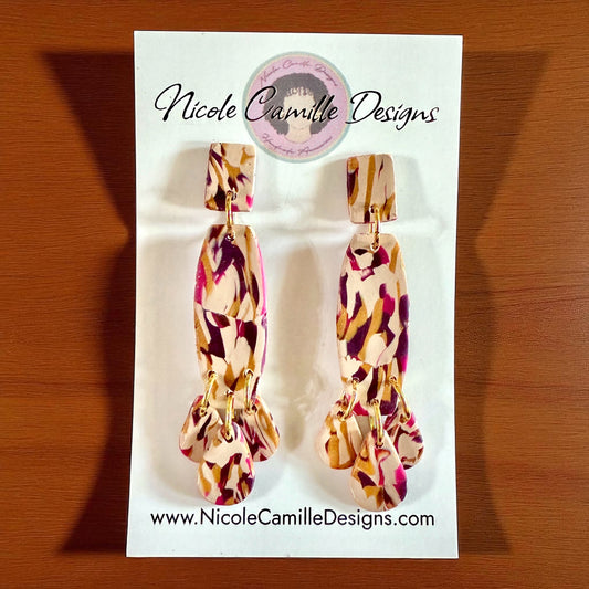 Fall Fuschia Mix Skinny Dangle Clay Earrings