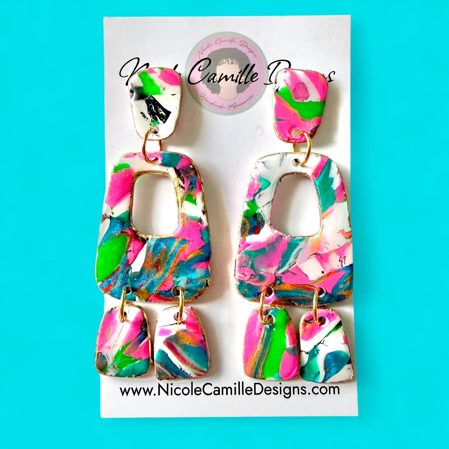 Multicolor Organic Trapezoid Clay Earrings