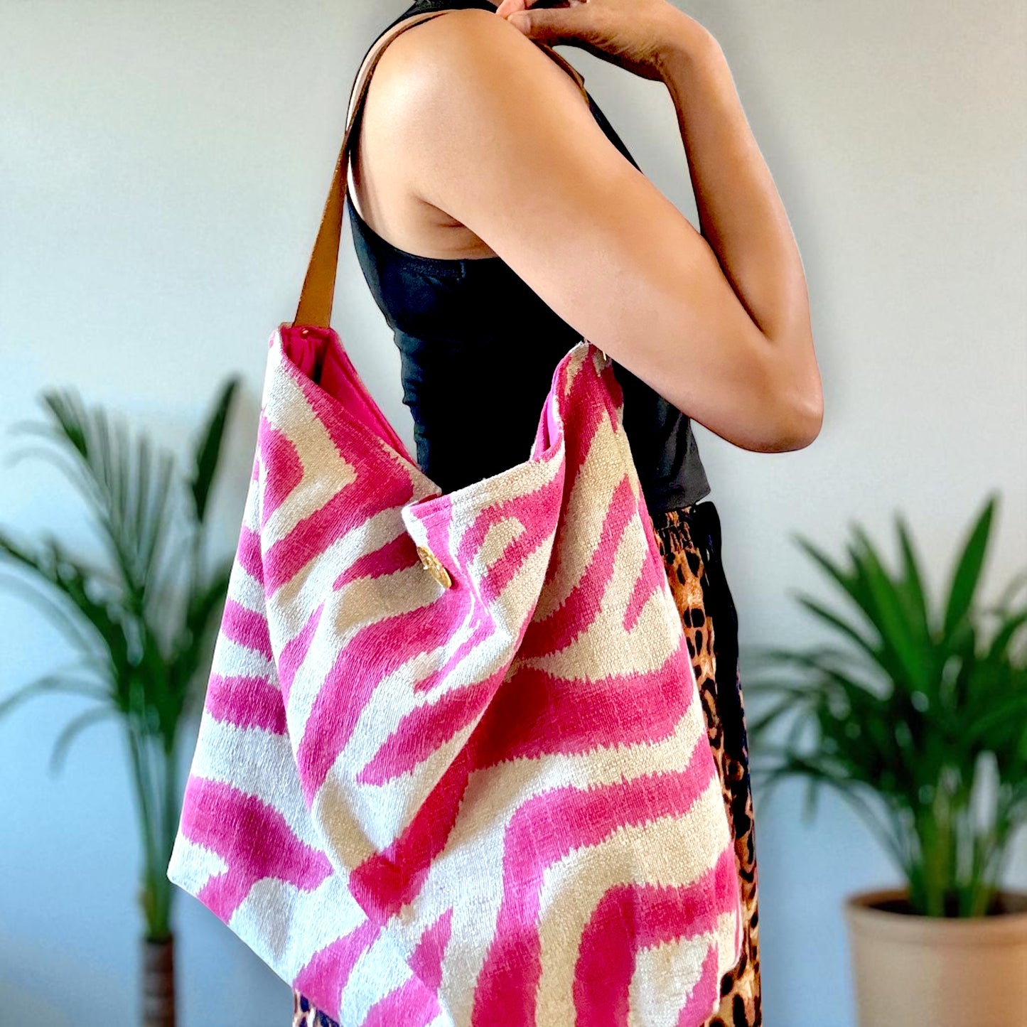 Pink & Gray Zebra Print Hobo Bag
