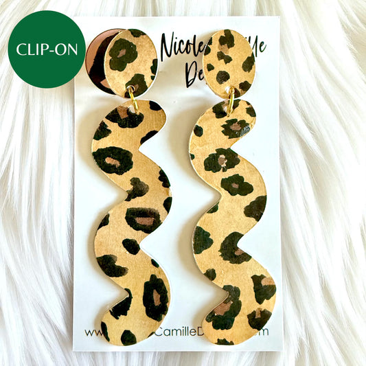 Leopard Print Squiggle Clip-on Paper Earrings