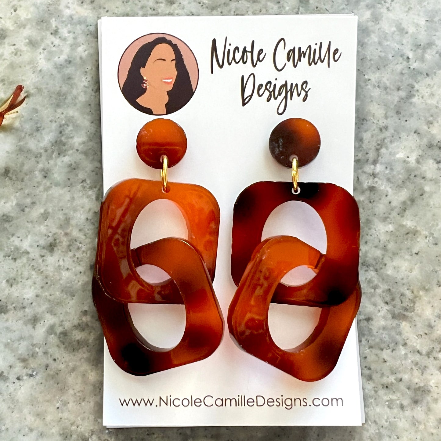 Tortoise Shell Square Links Acrylic Earrings