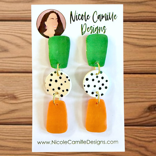Green & Orange Skinny Clay Earrings