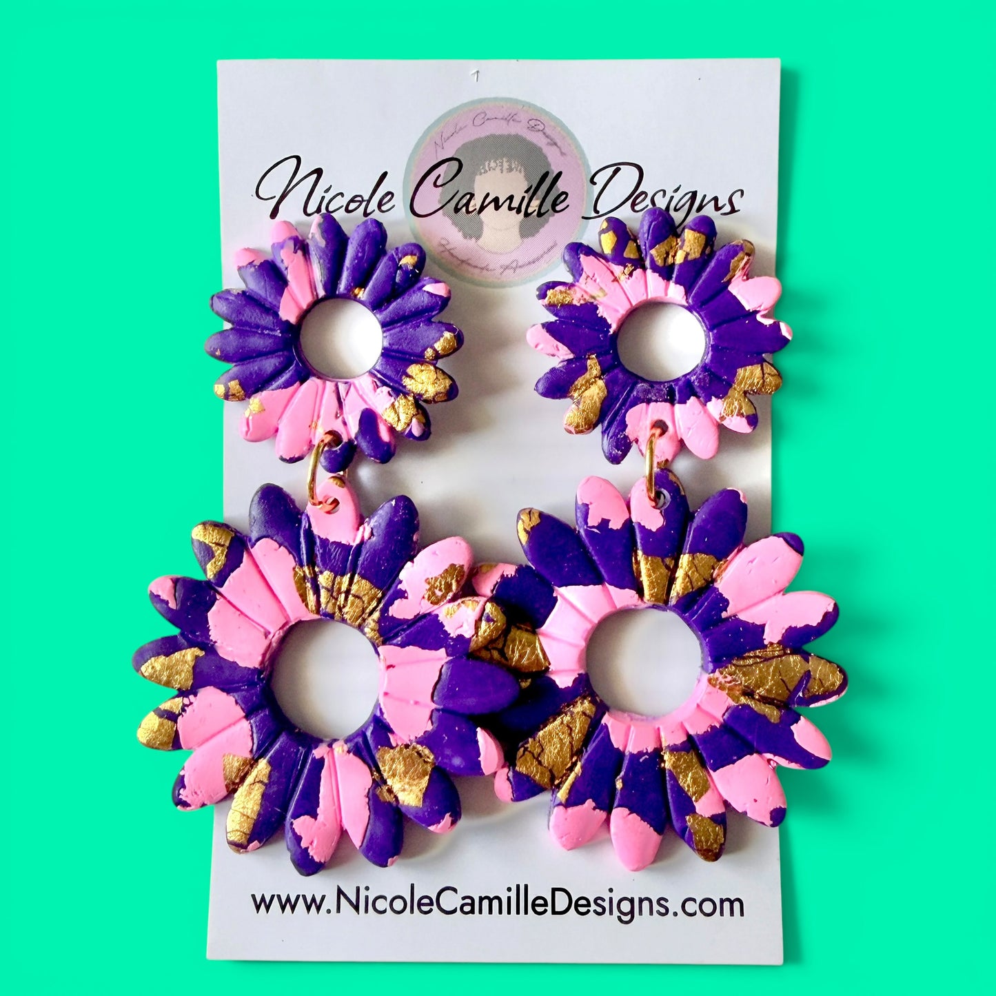 Purple & Pink Flower Clay Earrings