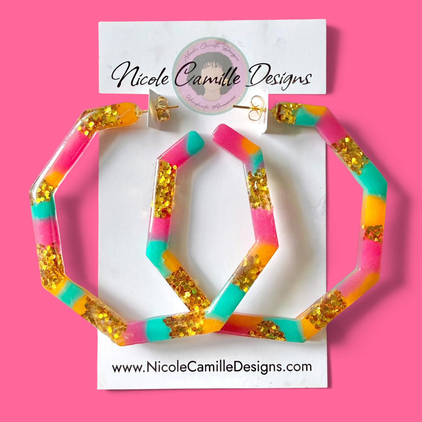 Bold Summer Mix Jumbo Geo Hoop Resin Earrings