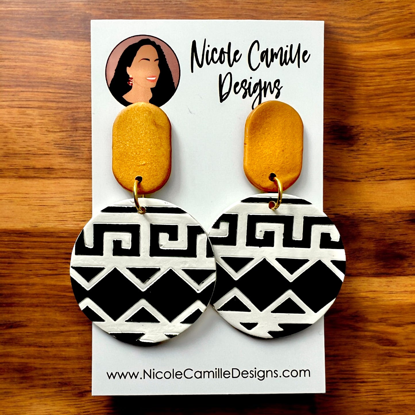 Aztec Print Disc Clay Earrings