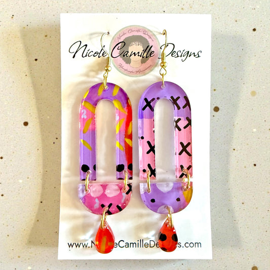 Red/Purple/Pink Abstract “Valencia” Acrylic Earrings