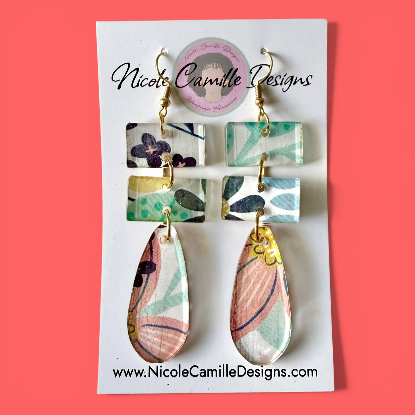 Earth Tone Floral Print “Milan” Acrylic Earrings