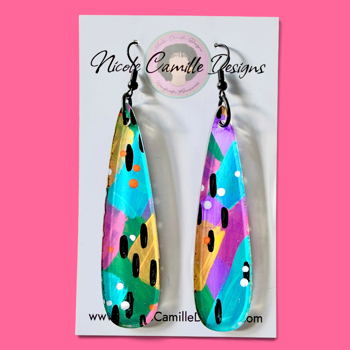 Abstract Skinny Teardrop Acrylic Earrings
