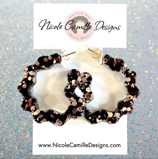 Twilight Glitter Wavy Hoop Resin Earrings