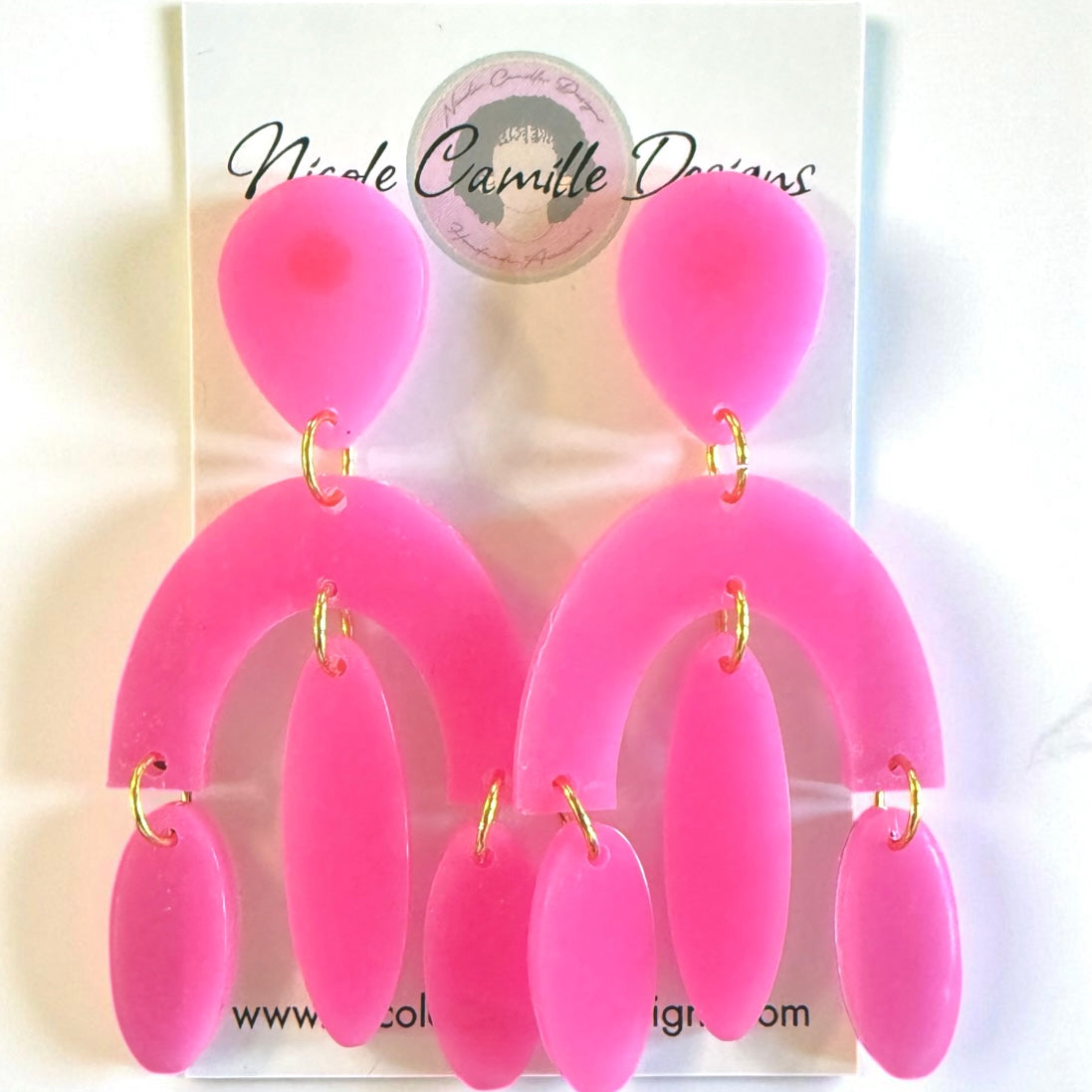 Pink Abstract Dangle Resin Earrings