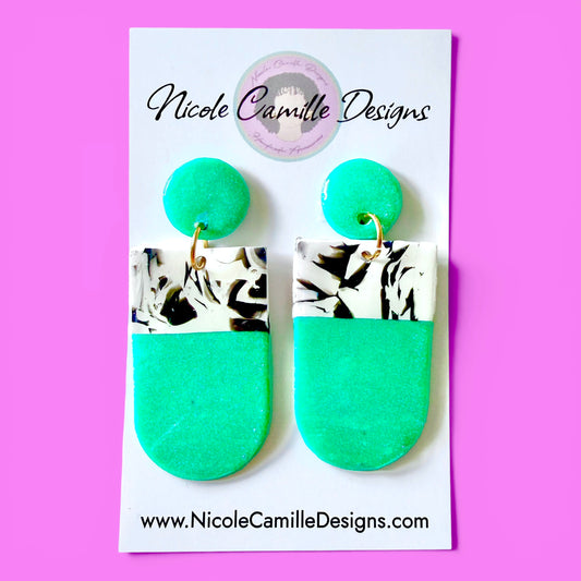 Teal & B/W Clay Earrings