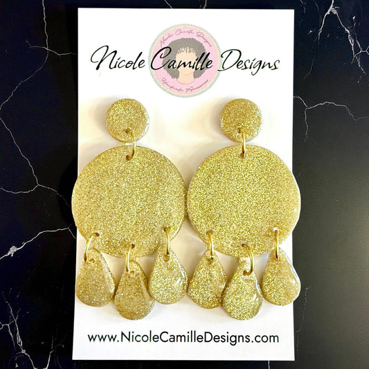 Champagne Glitter Disc Dangle Clay Earrings