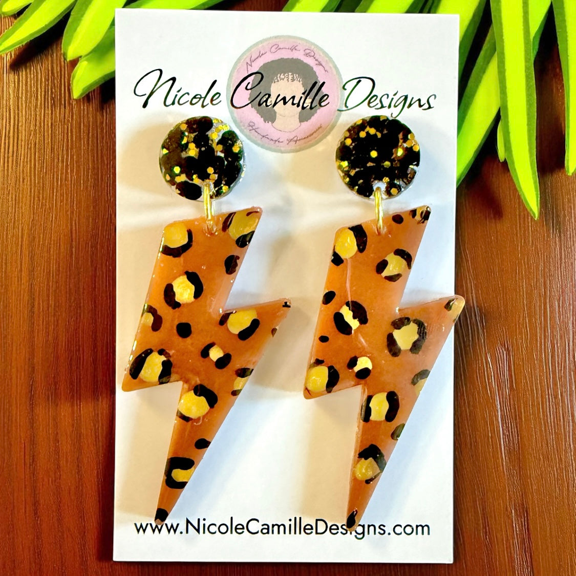 Leopard & Glitter Lightning Resin Earrings