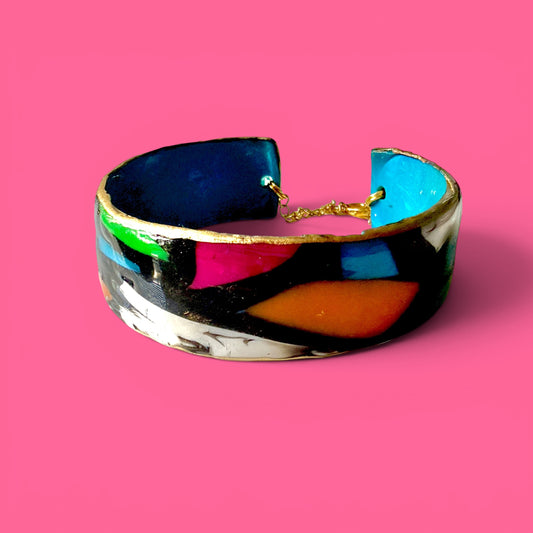 Black & Multicolor Clay Cuff Bracelet