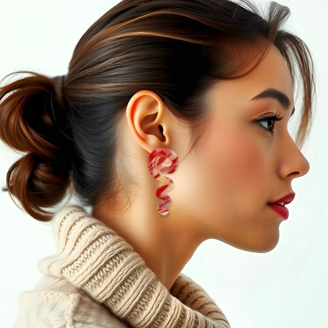 Red Swirl Spiral Squiggle Clay Earrings