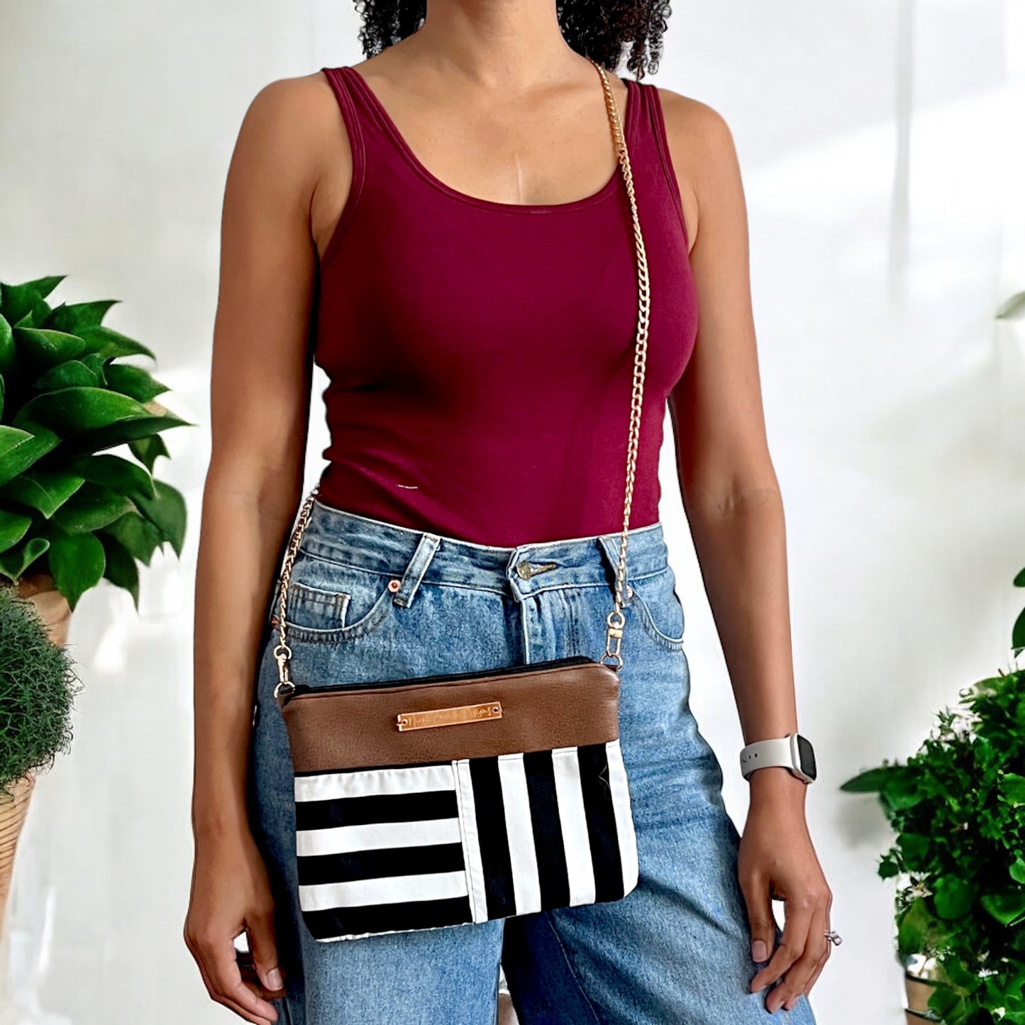 B/W Stripes Print “Karsyn” Crossbody Purse